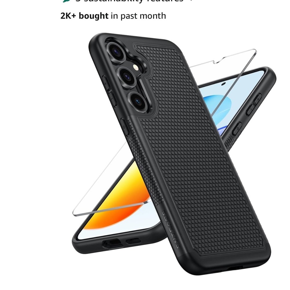 FNTCASE Black Phone Case with Screen Protector for Samsung Galaxy